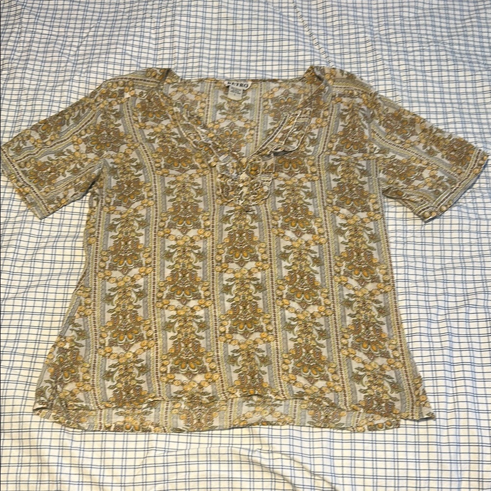 Vintage Floral Patterned Short Sleeve Blouse
